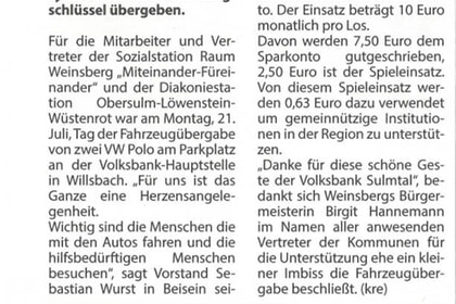 Neues Fahrzeug für Diakoniestation Obersulm-Löwenstein-Wüstenrot